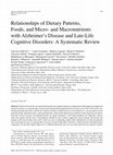 Research paper thumbnail of Relationships of Dietary Patterns, Foods, and Micro- and Macronutrients with Alzheimer's Disease and Late-Life Cognitive Disorders: A Systematic Review