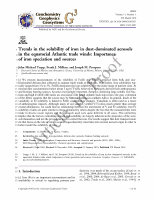 Research paper thumbnail of Trends in the solubility of iron in dust‐dominated aerosols in the equatorial Atlantic trade winds: Importance of iron speciation and sources