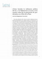 Research paper thumbnail of ¿Cómo heredar la militancia política del 60 y 70? Reflexiones en torno a tres cuentos sobre/de la generación de posdictadura en el Río de la Plata