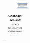 Research paper thumbnail of PARAGRAPH READING STUDY I VOCABULARY LIST (ADVANCED READING SKILL I)