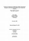 Research paper thumbnail of Criteria to evaluate the application of policy instruments designed to internalise externalities from commercial fisheries: report to Ministry of Fisheries