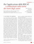 Research paper thumbnail of Per l'applicazione delle REICAT i cambiamenti nelle forme dei nomi degli autori