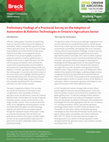 Research paper thumbnail of Preliminary Findings of a Provincial Survey on the Adoption of Automation & Robotics Technologies in Ontario's Agriculture Sector Working Paper