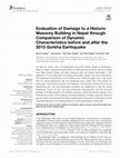 Research paper thumbnail of Evaluation of Damage to a Historic Masonry Building in Nepal through Comparison of Dynamic Characteristics before and after the 2015 Gorkha Earthquake