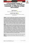 Research paper thumbnail of A Postcolonial Critique of Community Energy: Searching for Community as Solidarity in India and Scotland