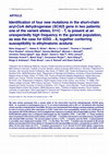 Research paper thumbnail of Identification of four new mutations in the short-chain acyl-CoA dehydrogenase (SCAD) gene in two patients: one of the variant alleles, 511C-->T, is present at an unexpectedly high frequency in the general population, as was the case for 625G-->A, together conferring susceptibility to ethylmaloni...