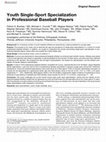 Research paper thumbnail of Youth Single-Sport Specialization in Professional Baseball Players