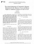 Research paper thumbnail of The Acknowledgement of Corporation’s Register Maintained by the Ministry of Law and Human Rights as Authentic Evidence in Court of Law