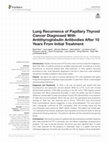 Research paper thumbnail of Lung Recurrence of Papillary Thyroid Cancer Diagnosed With Antithyroglobulin Antibodies After 10 Years From Initial Treatment