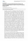 Research paper thumbnail of Commentary on Community-Based Participatory Research and Community Engaged Research in Health for Journal of Participatory Research Methods