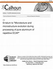 Research paper thumbnail of Erratum to “Microtexture and microstructure evolution during processing of pure aluminum by repetitive ECAP” [Mater. Sci. Eng. A 429 (2006) 137–148]