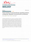 Research paper thumbnail of Heme binding of transmembrane signaling proteins undergoing regulated intramembrane proteolysis