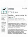 Research paper thumbnail of Que faire avec une crise du logement ?