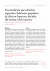 Research paper thumbnail of “Una tradición para el lector argentino. Procesos de legitimación en ediciones populares de clásicos franceses, 1920-1953”