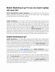 Research paper thumbnail of Mobile Marketing là gì? Vì sao các doanh nghiệp nên quan tâm META DESCRIPTION: Mobile Marketing là gì? Những lợi ích tuyệt vời mà Mobile Marketing mang lại đã khiến nó trở thành chiến lược marketing không thể bỏ qua của các doanh nghiệp