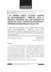 Research paper thumbnail of “... Neither They Made Any Complaint Against Their ENCOMENDERO...”: Tribute, Mita and Indigenous Work in Indian Peoples of Jujuy. Political Contexts and Regional Differences. 17 TH Century