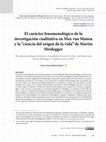 Research paper thumbnail of El carácter fenomenológico de la investigación cualitativa en Max van Manen