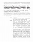 Research paper thumbnail of Effectiveness of generic and proprietary first-line anti-retroviral regimens in a primary health care setting in Lusaka, Zambia: a cohort study