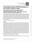 Research paper thumbnail of Psychological impacts of COVID-19 pandemic on the university students in Egypt