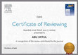 Research paper thumbnail of Elsevier Certificate of Reviewing- Optik