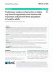 Research paper thumbnail of Preliminary evidence that lectins in infant soy formula apparently bind bovine milk exosomes and prevent their absorption in healthy adults