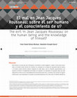 Research paper thumbnail of El mal en Jean Jacques Rousseau: Sobre el ser humano y el conocimiento de sí