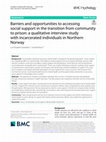 Research paper thumbnail of Barriers and opportunities to accessing social support in the transition from community to prison: a qualitative interview study with incarcerated individuals in Northern Norway