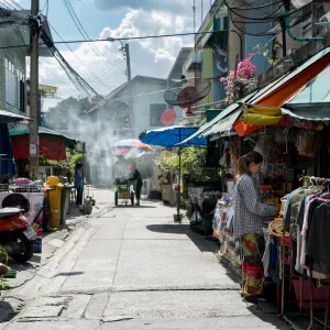 Food stall issuing smoke