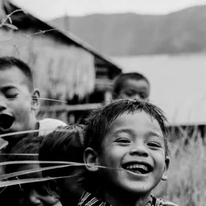 Smile of boy on mountain path