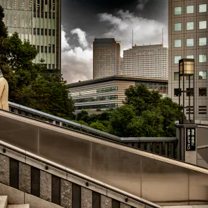 Man on escalator