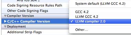 Xcode 4 compiler setting