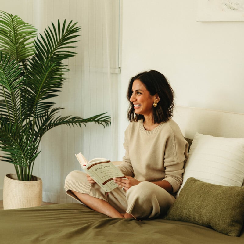 Woman reading in bed