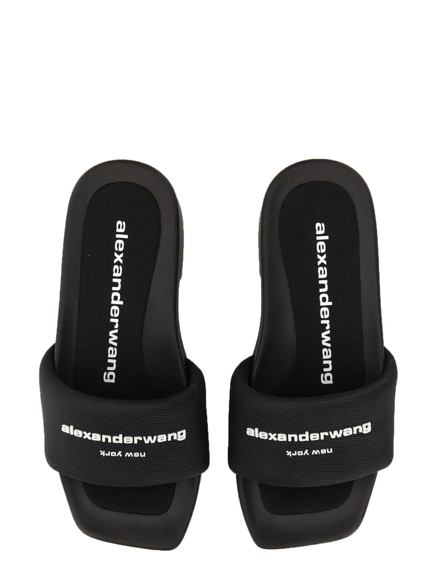 Shop Alexander Wang Slide Platform Sandal With Logo In Black