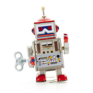 Image of a cartoonish wind-up robot.