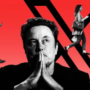 Montage of Elon Musk, people, X logo