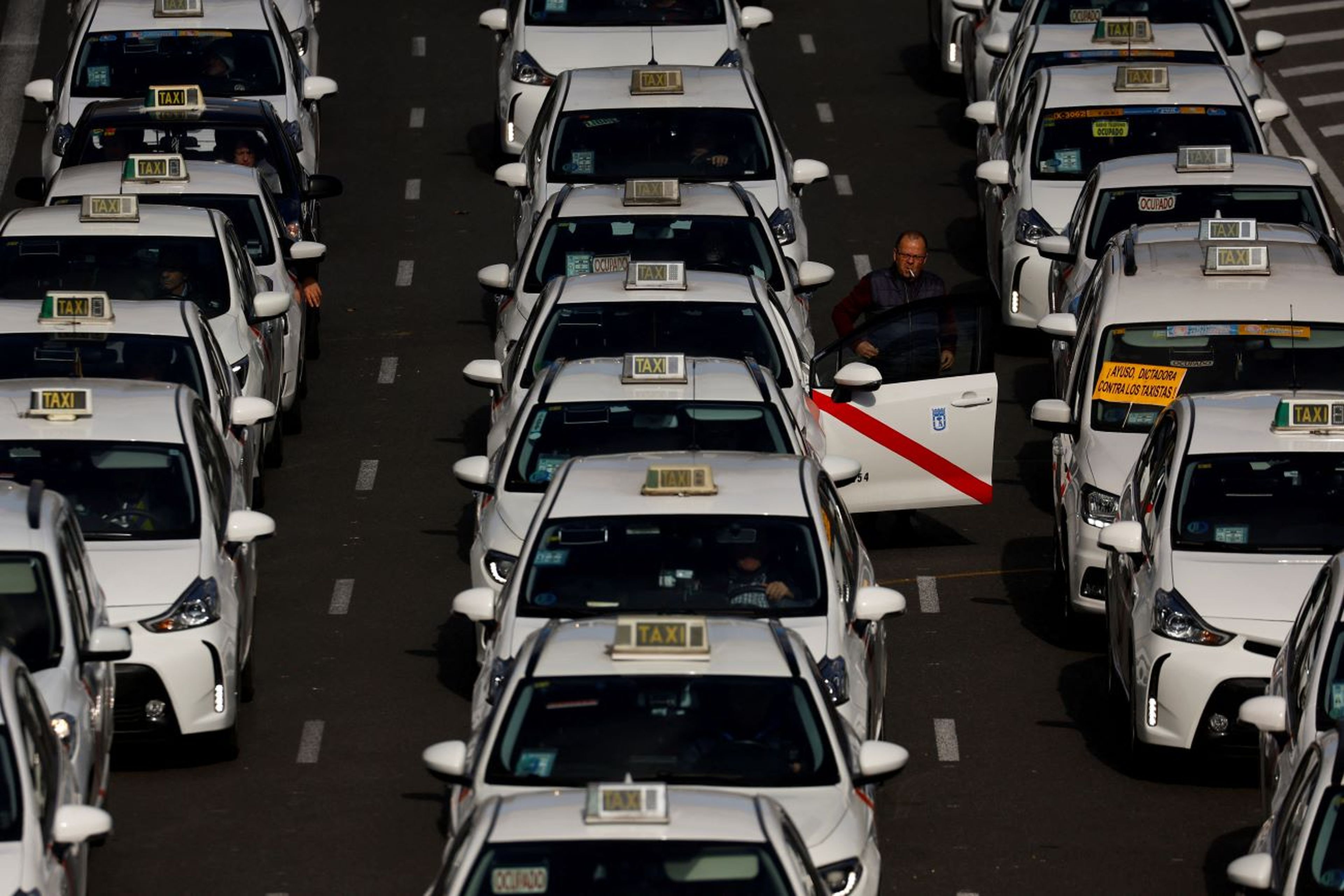 Taxis protestan en Madrid, España