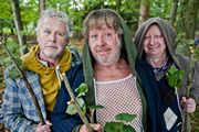 Rab C. Nesbitt. Image shows from L to R: Jamesie Cotter (Tony Roper), Rab C. Nesbitt (Gregor Fisher), Andra (Brian Pettifer). Copyright: The Comedy Unit