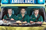 Sirens. Image shows from L to R: Stuart Bayldon (Rhys Thomas), Rachid Mansaur (Kayvan Novak), Ashley Greenwick (Richard Madden). Copyright: Daybreak Pictures