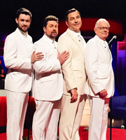 Backchat. Image shows from L to R: Jack Whitehall, Michael Ball, David Walliams, Michael Whitehall. Copyright: Tiger Aspect Productions