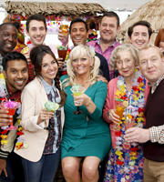 Edge Of Heaven. Image shows from L to R: Spanner (Raphael Sowole), Donkey (Nav Sidhu), Alfie (Blake Harrison), Michelle (Louisa Lytton), Tandeep (Nitin Kundra), Judy (Camille Coduri), Joe (Tony Maudsley), Nanny Mo (Marcia Warren), Camp Gary (Robert Evans), Bald Gary (Adrian Scarborough). Copyright: Hartswood Films Ltd