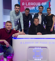 A League Of Their Own. Image shows from L to R: Andrew Flintoff, Jack Whitehall, Jamie Carragher, James Corden, Jimmy Carr, Kirsty Gallacher. Copyright: CPL Productions