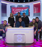 A League Of Their Own. Image shows from L to R: Andrew Flintoff, Jenny Jones, Jack Whitehall, James Corden, Gianfranco Zola, Jamie Redknapp, Johnny Vegas. Copyright: CPL Productions