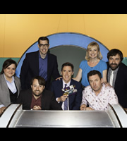 Would I Lie To You?. Image shows from L to R: Susan Calman, Richard Osman, David Mitchell, Rob Brydon, Carol Kirkwood, Lee Mack, David O'Doherty. Copyright: Zeppotron