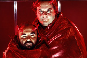 Old Harry's Game. Image shows from L to R: Satan (Andy Hamilton), Gary (Steven O'Donnell). Copyright: BBC