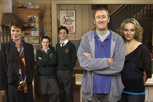 After You've Gone. Image shows from L to R: Diana Neal (Celia Imrie), Molly Venables (Dani Harmer), Alex Venables (Ryan Sampson), Jimmy Venables (Nicholas Lyndhurst), Siobhan Casey (Amanda Abbington)