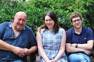 Ankle Tag. Image shows from L to R: Bob (Steve Speirs), Alice (Katy Wix), Gruff (Elis James). Copyright: BBC