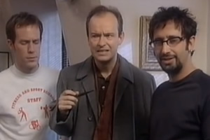 Baddiel's Syndrome. Image shows from L to R: Ethan (Demetri Goritsas), Lord Peter Harrington (Peter Bradshaw), David (David Baddiel). Copyright: Avalon Television