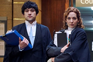 Defending The Guilty. Image shows from L to R: Will Packham (Will Sharpe), Caroline Bratt (Katherine Parkinson). Copyright: Big Talk Productions