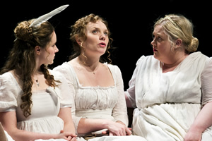 The Fair Intellectual Club. Image shows from L to R: Alison (Jessica Hardwick), Marjory (Samara Maclaren), Ishbel (Caroline Deyga). Copyright: ABsoLuTeLy Productions