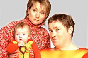 My Hero. Image shows from L to R: Janet Dawkins (Emily Joyce), George Sunday (Ardal O'Hanlon). Copyright: Big Bear Films